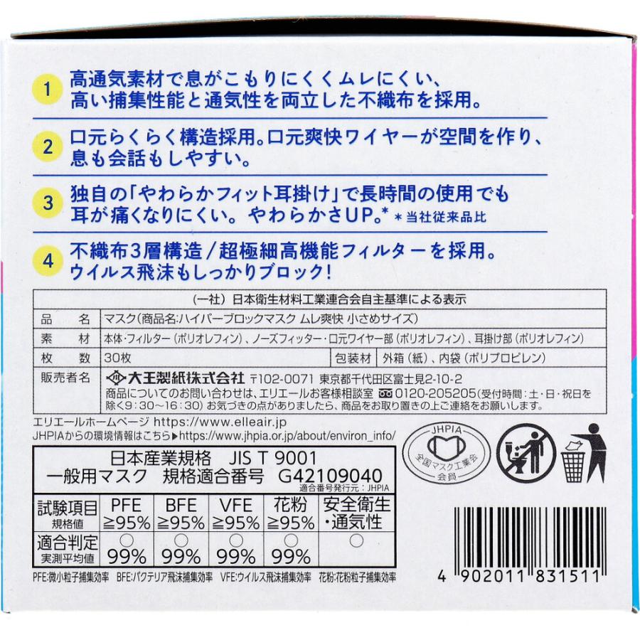 ハイパーブロックマスク エリエール ムレ爽快 小さめサイズ 30枚入