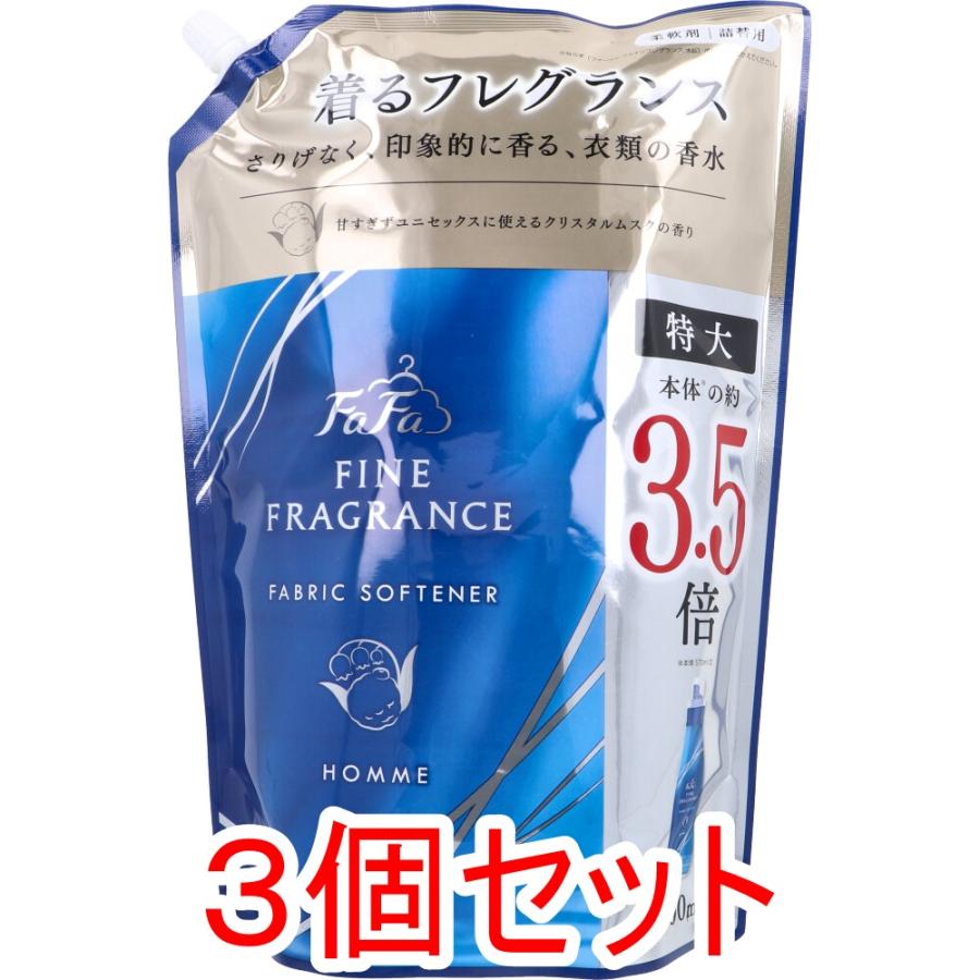 ファーファ ファインフレグランス オム 柔軟剤 清潔感あるクリスタルムスクの香り 詰替用 2000mL×3個セット（Yahoo!・金太郎SHOP）