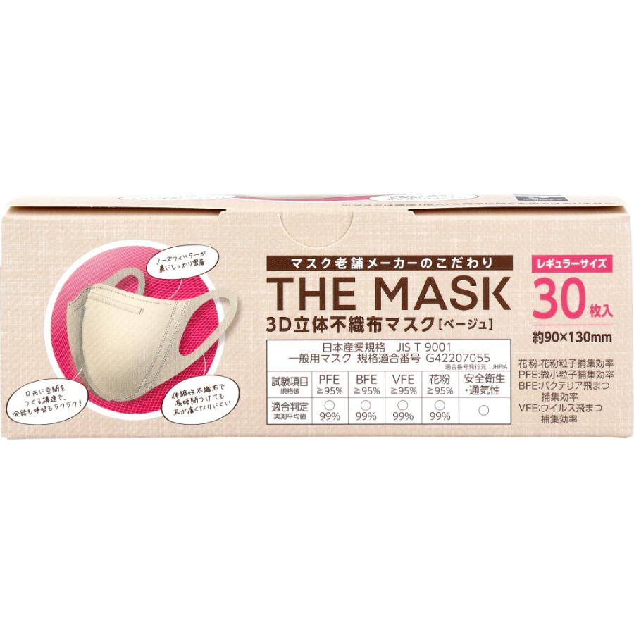 THE MASK 3D立体不織布マスク ベージュ レギュラーサイズ 30枚入 : 金