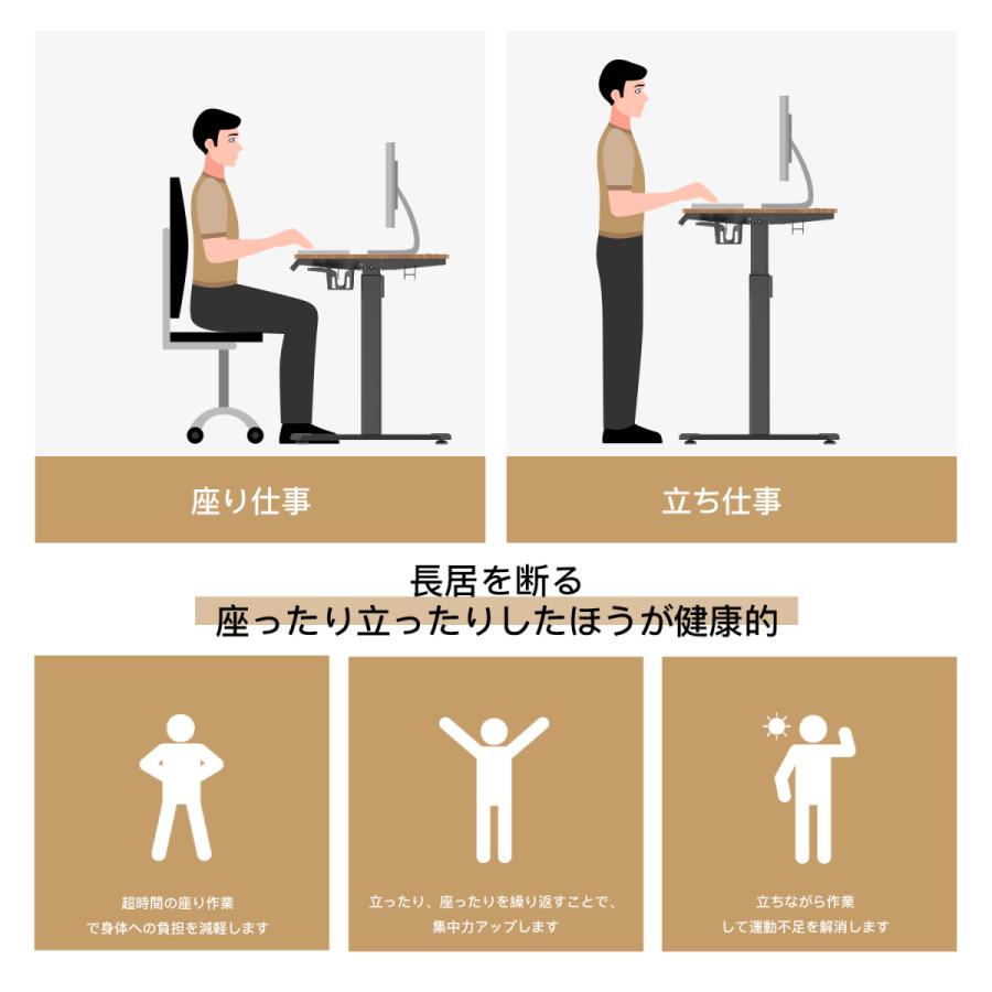 昇降デスク 電動 スタンディングデスク パソコンデスク 幅120×奥行60cm