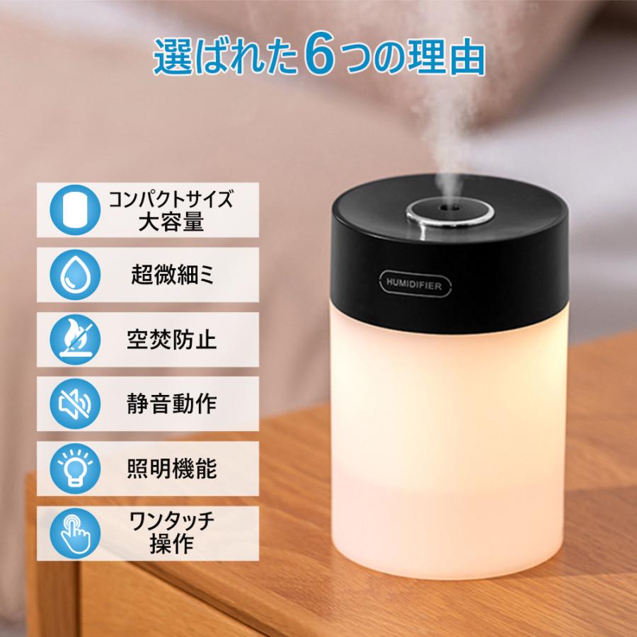 加湿器 卓上 超音波式加湿器 600ml 大容量 充電式 小型 LEDライト付き