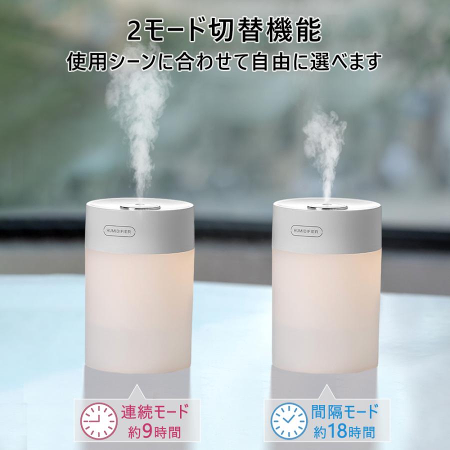 加湿器 卓上 超音波式加湿器 600ml 大容量 充電式 小型 LEDライト付き