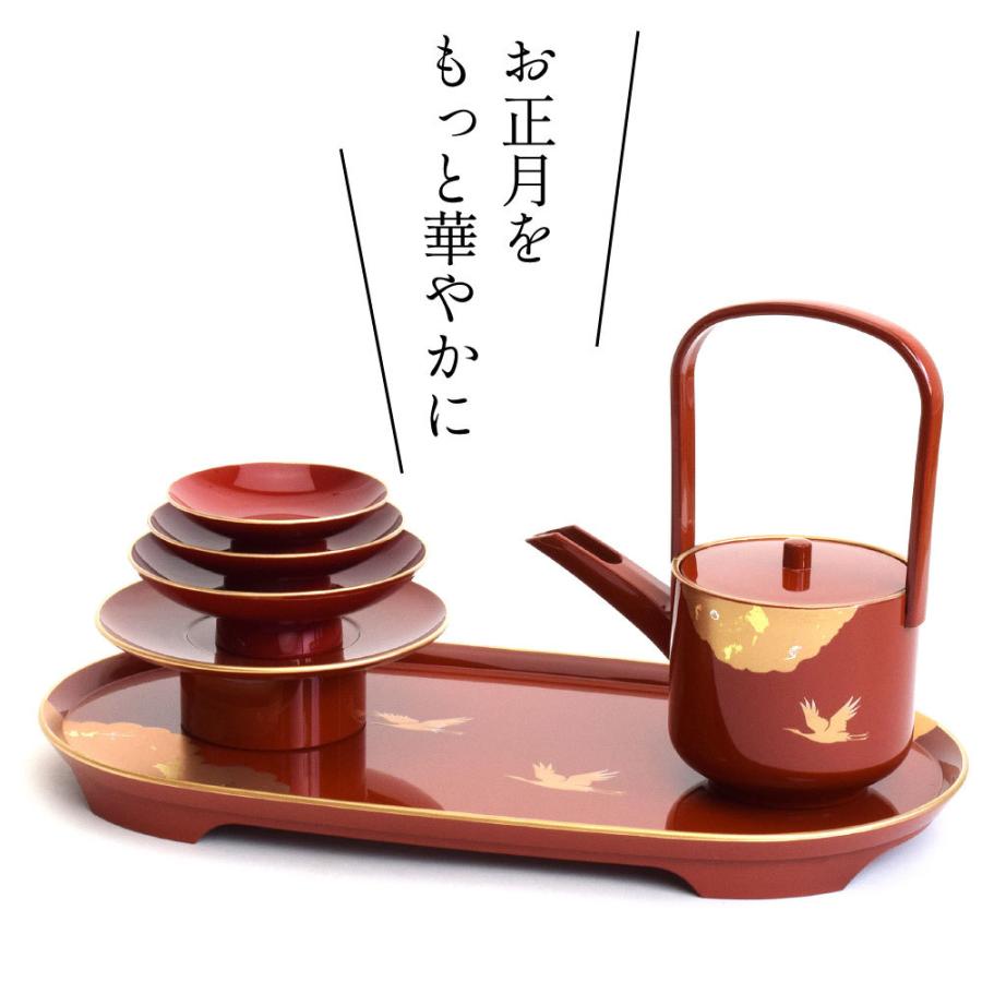 屠蘇器 とそき セット おしゃれ 光輝 朱 赤 鶴 金雲母 盃 銚子 屠蘇台