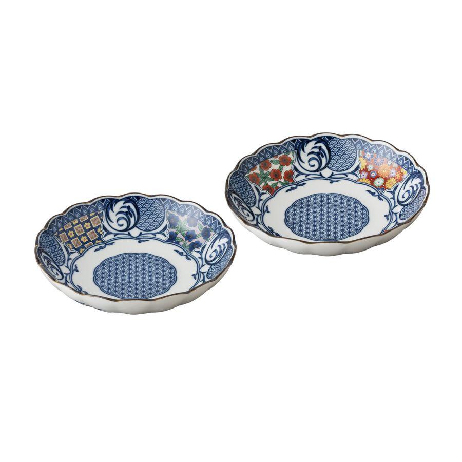 深皿 盛鉢 2枚 セット 組盛鉢 食器セット 電子レンジ対応 プレゼント ギフト 藍染小紋 07581 | 