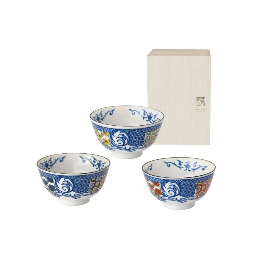 飯碗 碗 3枚 セット 三ツ組茶碗 食器セット 電子レンジ対応 プレゼント ギフト 藍染小紋 07584 | 