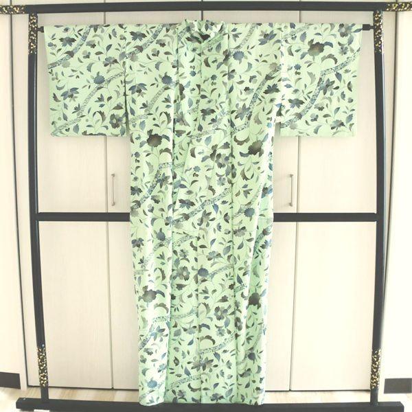 リサイクル 中古 アンティーク 早い者勝ち 花 若草地 小紋単衣