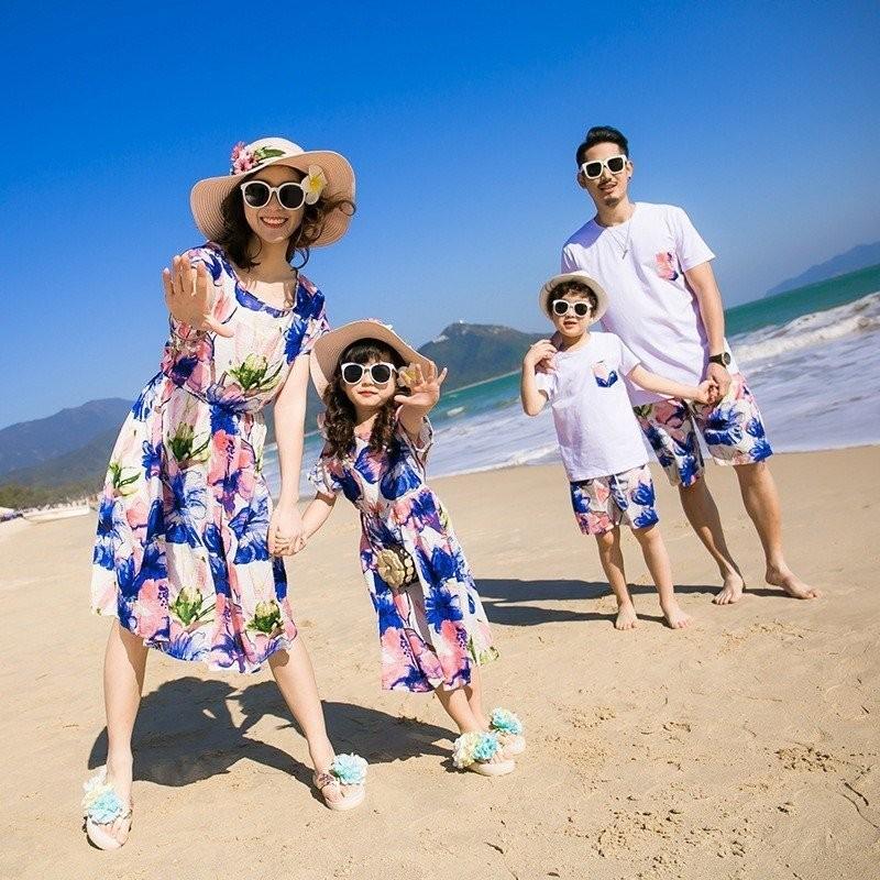 大人用 韓国親子ペアルック ビーチ ワンピース 2点上下セット ハワイアン ファミリー服 親子服 夏 親子お揃い服 爆買い新作 リゾート 海旅行