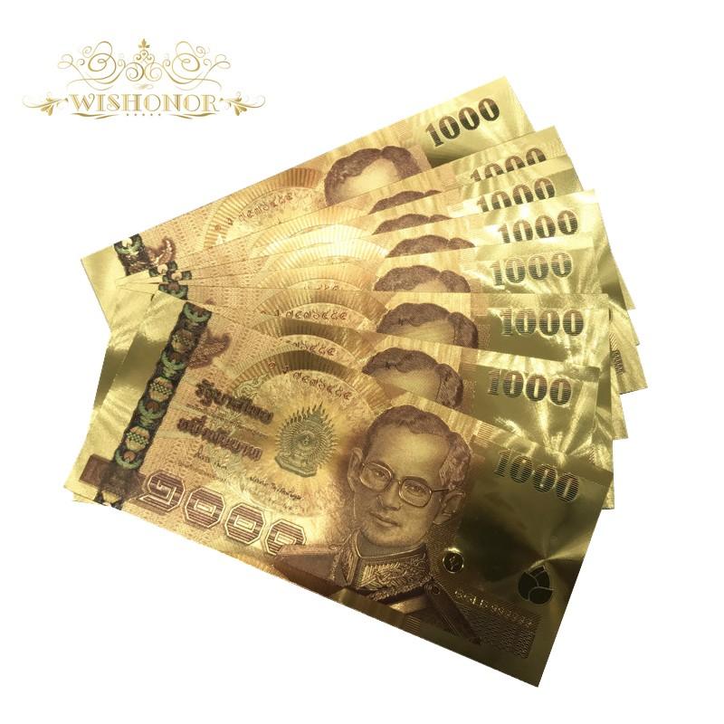 微笑みの国タイ1000バーツ開運ゴールド紙幣10枚！国王長財布お守り