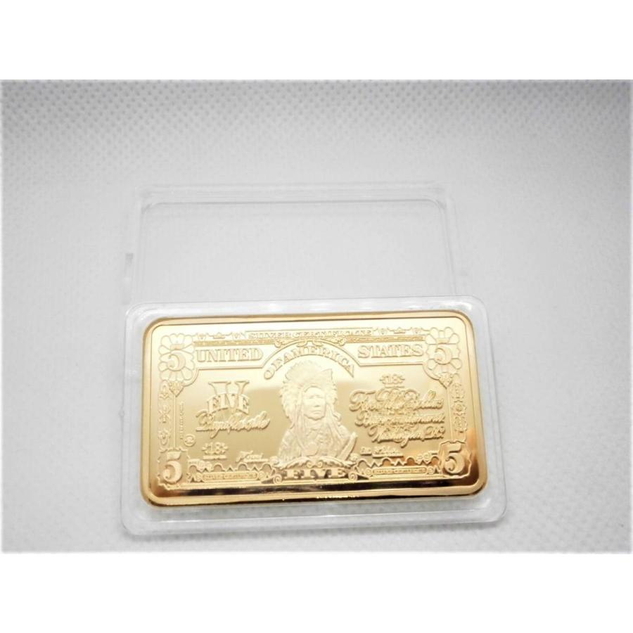 レア！1899年発行アメリカ5ドル旧紙幣デザイン！ゴールドインゴット