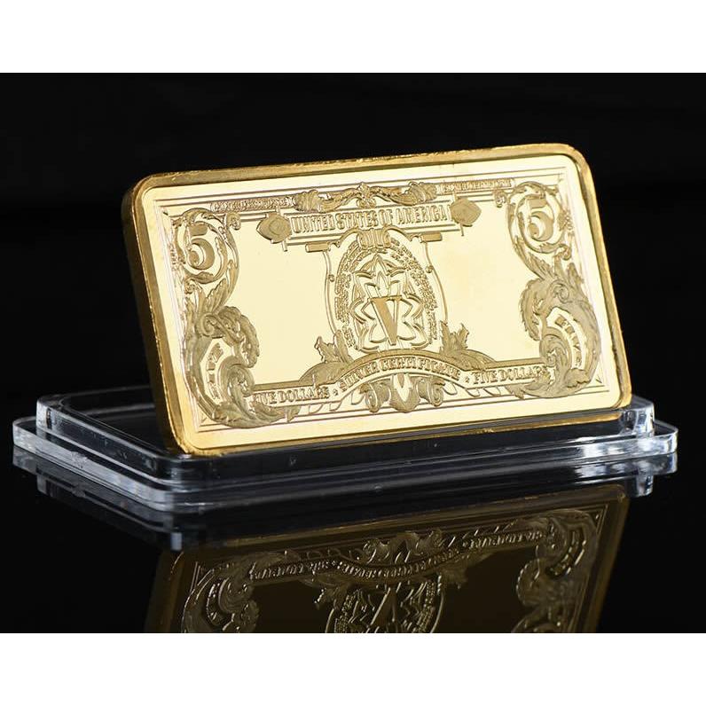 レア！1899年発行アメリカ5ドル旧紙幣デザイン！ゴールドインゴット