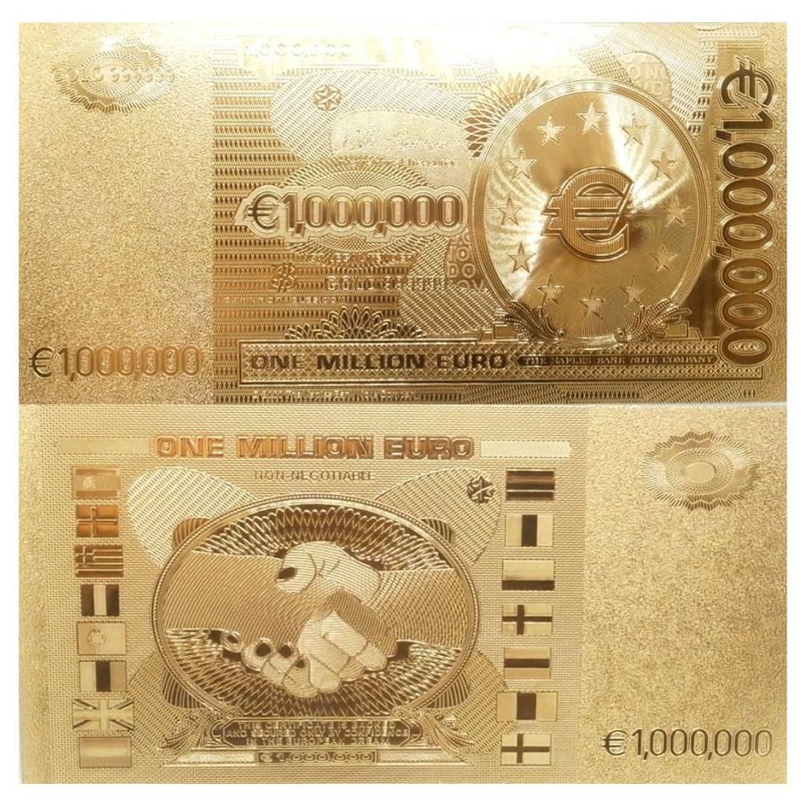 100万ユーロゴールド紙幣！1,000,000 ヨーロッパ 風水幸運 金箔純金 お守り 景品雑貨 パワーアイテムグッズ 地金貨幣通貨