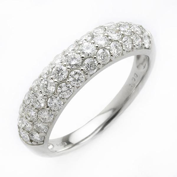 ダイヤモンド リング ハーフエタニティパヴェ 1ct プラチナ Pt950 ダイヤ合計37石 1カラット ハニカムセッティング構造で強度アップ ハーフエタニティリング ...