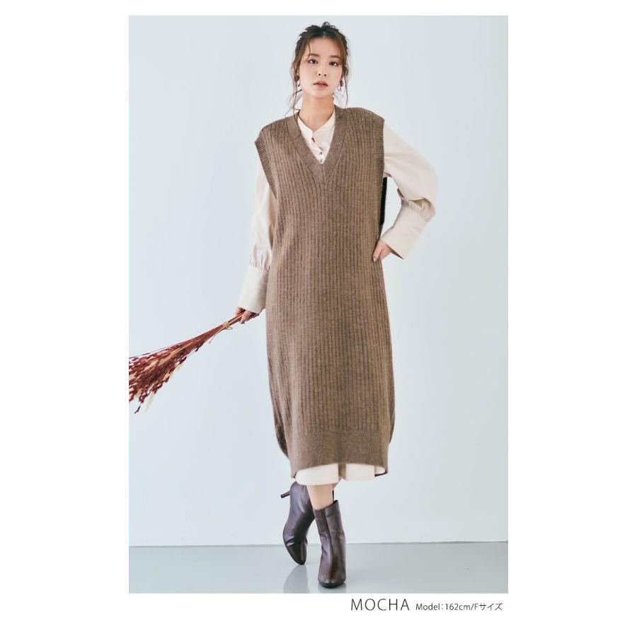 レディース ニットワンピース ニットベスト ロングベスト ロング丈 リブニット ノースリーブ Vネック シンプル 無地 ストレート レイヤード 重ね着 着回し Cot0063 Kirakirashop By Kg Market 通販 Yahoo ショッピング