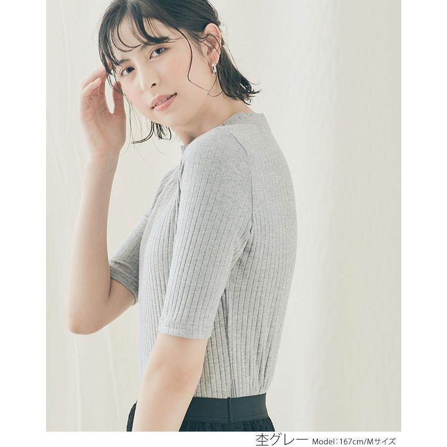 カットソー Tシャツ 春夏 送料無料 ハイネック リブ トップス 半袖 5分袖 無地 シンプル インナー ストレッチ 伸縮性 カジュアル オフィス レディース 5 Jdt0021 Kirakirashop By Kg Market 通販 Yahoo ショッピング