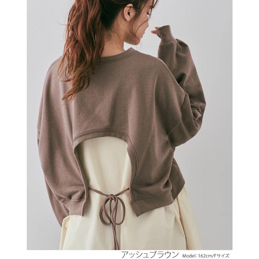 トレーナー スウェット プルオーバー 春夏 ドッキング レイヤード 重ね着風 チュニック バックリボン レディース トップス バックオープン バックシャン Jdt0087 Kirakirashop By Kg Market 通販 Yahoo ショッピング