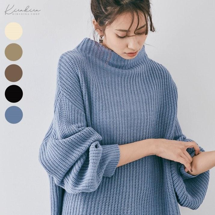 レディース トップス プルオーバー 畦編みニット オーバーニット オーバーサイズ ボリューム バルーンスリーブ ボトルネック ハイネック シンプル トレンド Jkk0145 Kirakirashop By Kg Market 通販 Yahoo ショッピング