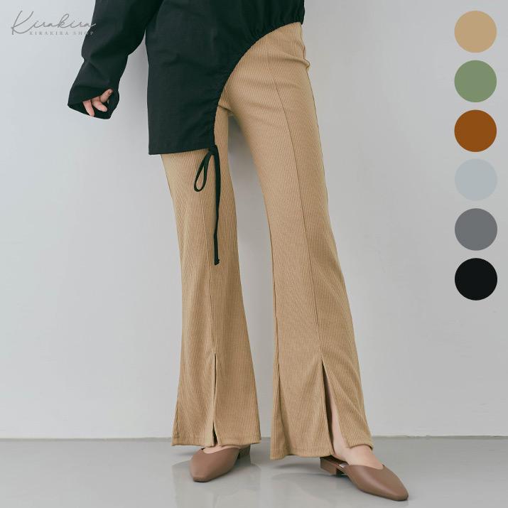 レギンスパンツ フレアレギンス リブレギンス レディース 春 夏 ボトムス ブーツカット 裾広がり 裾スリット センタープレス スパッツ フルレングス 10 Lag0130 Kirakirashop By Kg Market 通販 Yahoo ショッピング