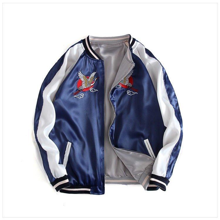 堅実な究極の ヨコスカ 男女兼用 仙鶴刺繍マーク スカジャン リバーシブル 横須賀ファッション サイズs 2xl 2way仕様 野球服 Tokyo Blue