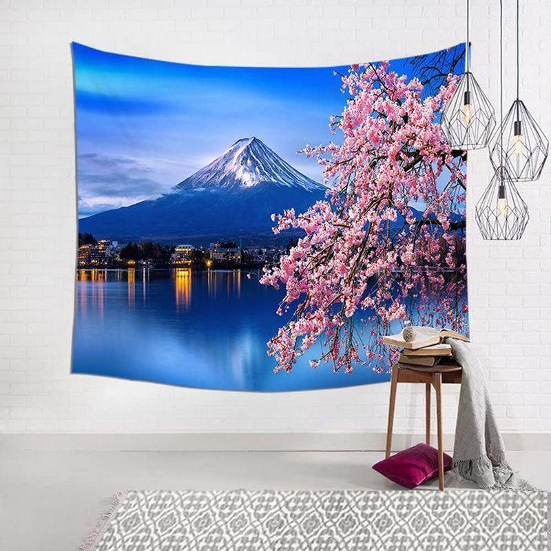 博富士山 タペストリー 桜 和風 デザイン 風景 多機能 おしゃれ 壁飾り 川上の桜 インテリア 花と山 多機能壁掛け 背景布 簡単撮影用 正規代理店