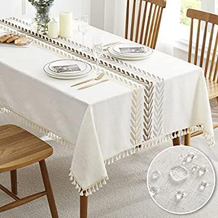 数量は多い  特別価格QIANQUHUI Linens Rectangle Tablecloths, Waterproof Embroidery Leaf Table Cl好評販売中 テーブルクロス