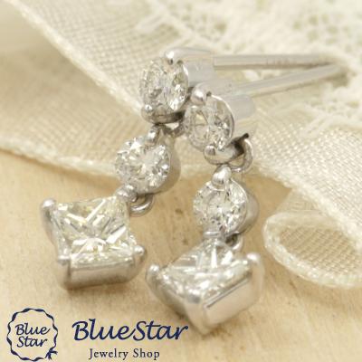 スイングスクエアカットダイヤピアス 合計0.60ct K18WG BlueStar 