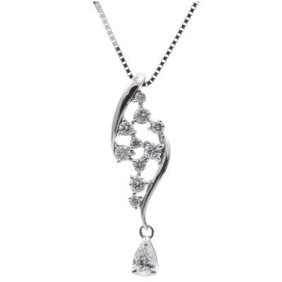 ペアシェープダイヤがゆれるネックレス 45cmフリーアジャスター K18WG