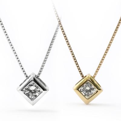 ネックレス レディース K18 ダイヤモンド 0.10ct スクエアデザイン 