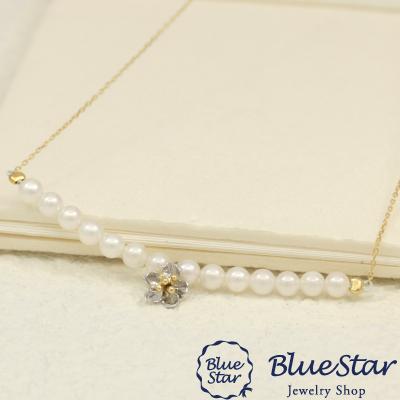 1輪のお花がかわいいベビーパールネックレス Pt/K18YG 39cm BlueStar 