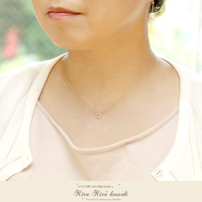 ダイヤモンドネックレス レディース K18YG ダイヤモンド0.10ct 40cm 