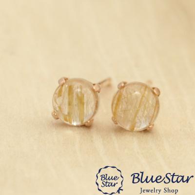 神秘の宝石ルチルクオーツ4mmピアス K18PG BlueStar : BlueStar - 通販 