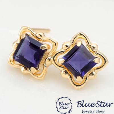 アイオライトのクラシカルデザインピアス K18YG BlueStar : BlueStar 