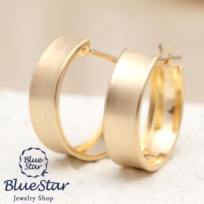 つや消し】フープピアス 幅広ラインのシンプルピアス K18YG BlueStar  