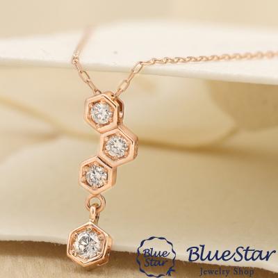ハニカムデザインにキラリと輝くダイヤモンド0.12ct ネックレス K10PG  