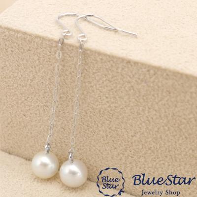 5.5〜6.0mm】あこや本真珠 約4cmロングピアス K18WG BlueStar 