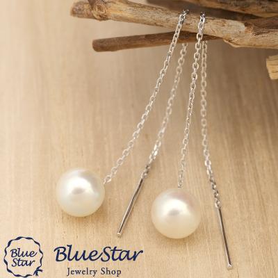 6.5～7.0mm】あこや本真珠 約7cmアメリカン ロングピアス K18YG 