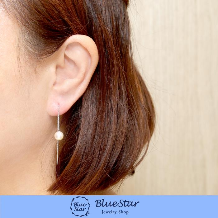 6.5～7.0mm】あこや本真珠 約7cmアメリカン ロングピアス K18YG 