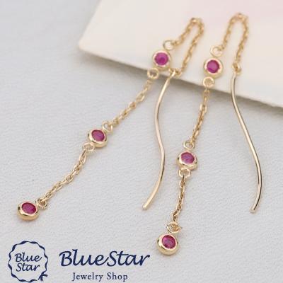 深紅のきらめくが上品なスイングアメリカンピアス ドットのルビーが 