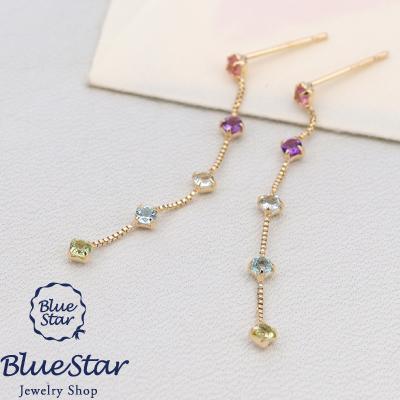 ゆれる7色の宝石 カラフルスイングピアス K18YG