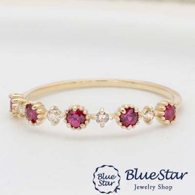 シンプルにつけやすいルビーとダイヤモンドの上品な指輪 BlueStar 11号  