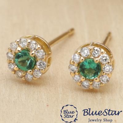 本格派のエメラルドグリーンを上品に楽しむピアス K18YG BlueStar