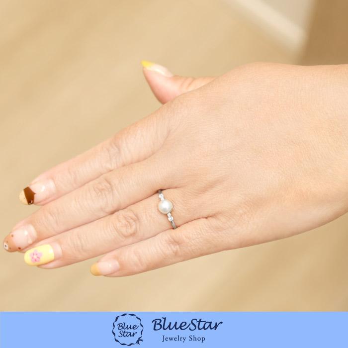 あこや真珠×ダイヤモンドのシンプルリングが上品 BlueStar 5mmあこや 