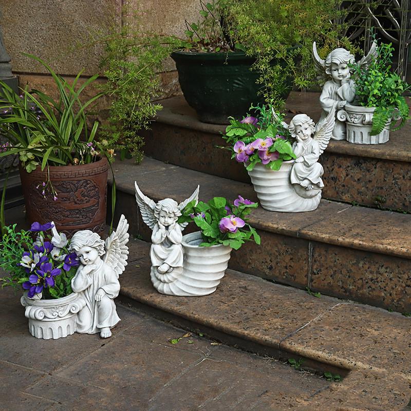天使 彫塑 盆栽 ガーデン 植木鉢 レトロ 置物 レトロ 工芸品 彫刻 美術品 西洋彫刻 庭園