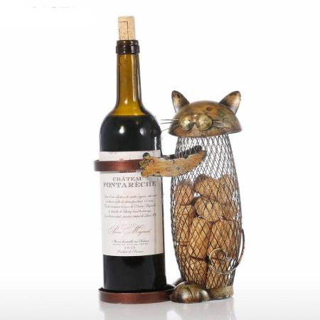 猫 ワインラック コルク容器 ボトル ワインホルダー キッチンバー 金属 