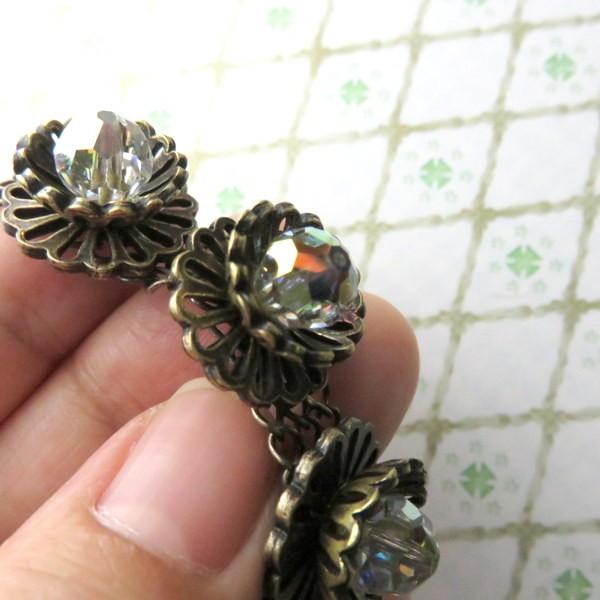 ブレスレット バングル スワロフスキー 大粒 アンティーク フラワー