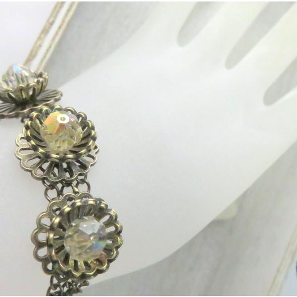 ブレスレット バングル スワロフスキー 大粒 アンティーク フラワー