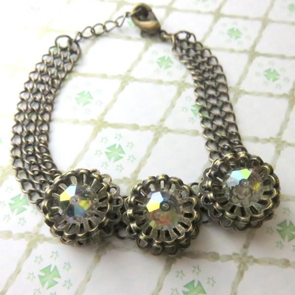 ブレスレット バングル スワロフスキー 大粒 アンティーク フラワー