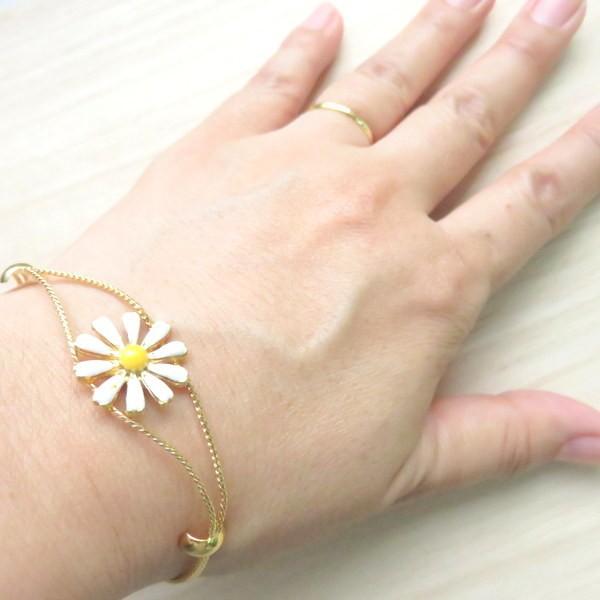 ブレスレット マーガレット フラワー 花 ブレス 2連 繊細 華奢 華やか