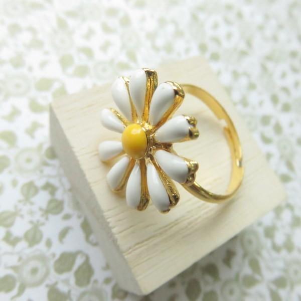 リング マーガレット フラワー 花 フリーサイズ 指輪 華奢 白 イエロー