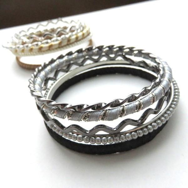 バングル メタル シルバー ゴールド ブレスレット 多連 ベージュ