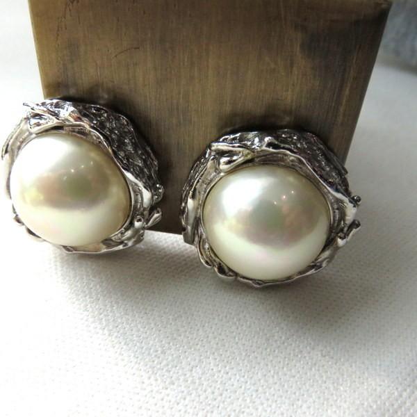 再販*ハンドメイド*シルバーブラック 大ぶり ピアス クリップ